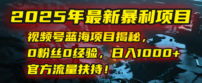 2025年最新暴利项目：视频号蓝海项目揭秘，0粉丝0经验，日入1000+，官方流量扶持！